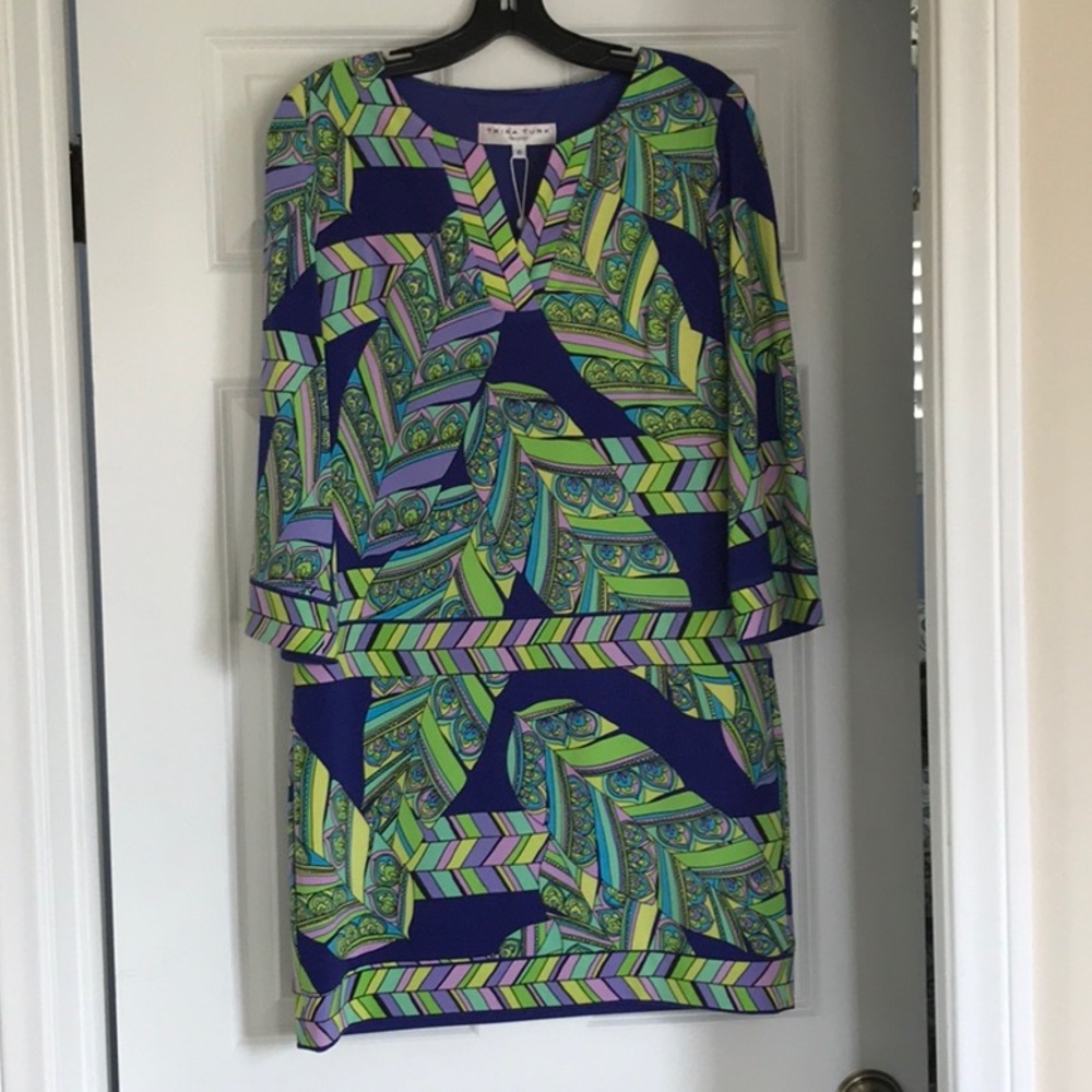 Trina Turk Multi-color dress with 3/4 sleeves Sz 6 NWT